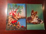Kinderkaartjes - aapjes vissen + hond en beer (jaren 60), Verzamelen, Ophalen of Verzenden, 1960 tot 1980, Gelopen, Kinderen