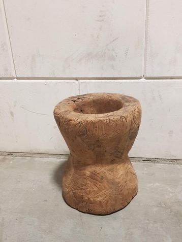 Houten vijzel. Teak pot. Lesung. Oude rijststamper. Java beschikbaar voor biedingen