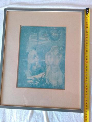 Adam en Eva in het paradijs in blauwtint beschikbaar voor biedingen