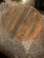 Mooie houten salontafel met ijzer onderstel, Huis en Inrichting, Tafels | Salontafels, Gebruikt, Rond, Ro, Minder dan 50 cm