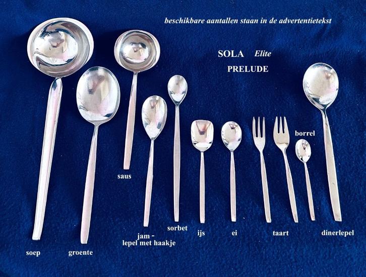 Sola Elite Prelude Vanaf € 1 per stuk 83 stuks rvs bestek, Antiek en Kunst, Antiek | Bestek, Ophalen