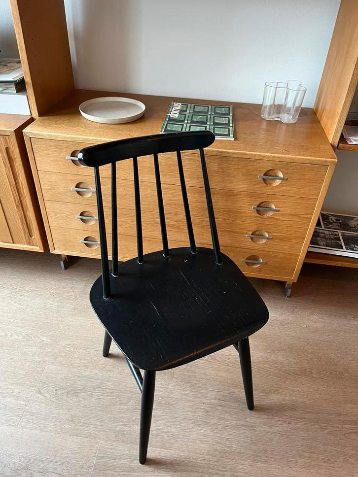 Originele Fanett stoel Ilmari Tapiovaara 1950s, zwart gelakt, Huis en Inrichting, Stoelen, Zo goed als nieuw, Eén, Hout, Zwart
