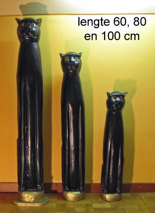 Set van 3 grote houten zwarte katten, Verzamelen, Beelden en Beeldjes, Gebruikt, Dier, Ophalen of Verzenden