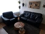 Zwarte leren bank en fauteuil set, Huis en Inrichting, Ophalen, Gebruikt, 150 tot 200 cm, Tweepersoons