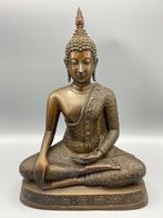 Brons boeddha beeld met lotusbloemen uit Thailand, Gebruikt, Ophalen of Verzenden