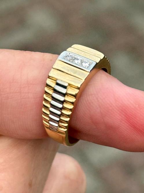 Rolex President ring 18 karaat goud met natuurlijke diamant!, Sieraden, Tassen en Uiterlijk, Ringen, Heer, 18 tot 19, Goud, Met edelsteen