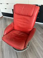Rode leren draaifauteuil met kantelfunctie, Ophalen, Gebruikt, Leer, 75 tot 100 cm
