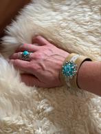 Lederen armband ibiza koeienhuid, concho blauw strass, Ophalen of Verzenden, Nieuw, Blauw