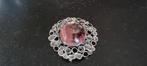 Zilveren vintage modernist broche met rhodoniet, Verzenden, Zo goed als nieuw, Zilver, Zilver