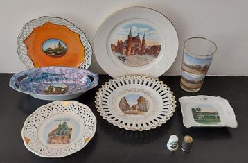 Antiek souvenirs Nederlandse plaatsen porselein glas schaal beschikbaar voor biedingen