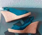 Blauwe Sleehakken | Met Riet | Maat 36 | Enkelbandje | Strik, Blauw, Ophalen of Verzenden, Schoenen met hoge hakken, Gedragen