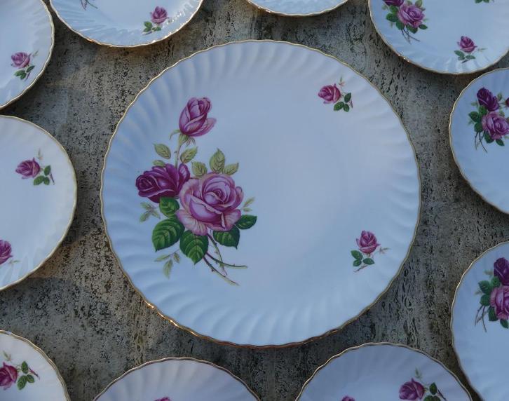 Rheinpfalz Gebak stel Rode rozen Hartporzellan, Huis en Inrichting, Keuken | Servies, Nieuw, Bord(en), Wedgwood, Aardewerk, Ophalen of Verzenden