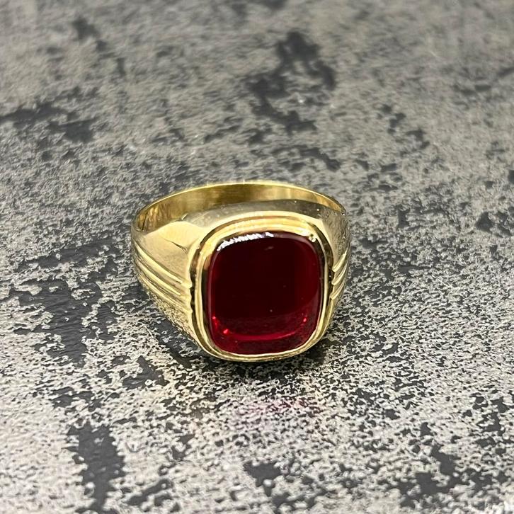 14k gouden ring robijn zegelring heren, Sieraden, Tassen en Uiterlijk, Ringen, Nieuw, Goud, Ophalen of Verzenden