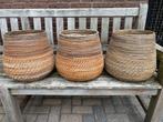 3 Rieten Plantenpotten - Zo Goed Als Nieuw, Huis en Inrichting, Woonaccessoires | Schalen en Manden, Ophalen, Mand, Rond, Zo goed als nieuw