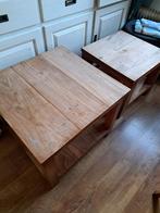 Teak houten bijzet tafels - set van 2, Huis en Inrichting, Tafels | Bijzettafels, Minder dan 45 cm, Minder dan 55 cm, Gebruikt