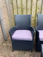 Zes tuinstoelen van wicker met kussens, Ophalen, Gebruikt, Wicker, Stapelbaar