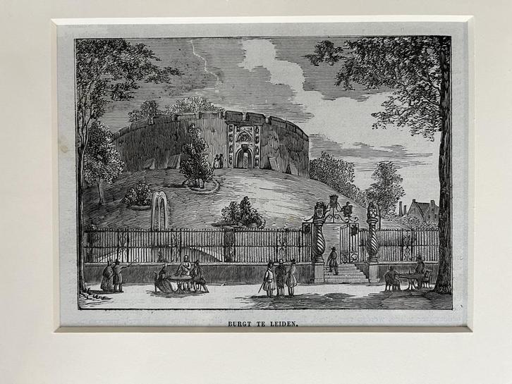 prent burcht leiden, Antiek en Kunst, Kunst | Etsen en Gravures, Ophalen of Verzenden