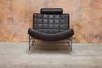 Als NIEUW! bruine leren Leolux Volare designfauteuil + poef