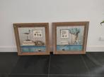 2x Schilderij Strand/Zee - Hout - 64x64 cm, 50 tot 75 cm, Ophalen of Verzenden, Zo goed als nieuw, 50 tot 75 cm