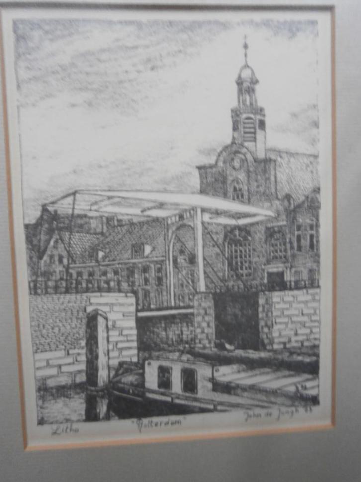 Delfshaven, 2 Litho,s,  van John de Jongh, Antiek en Kunst, Kunst | Litho's en Zeefdrukken, Ophalen