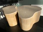 Marmer Salontafel Set - Beige & Licht Hout organisch japandi, Huis en Inrichting, Tafels | Salontafels, Ophalen, 50 tot 100 cm