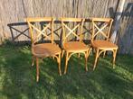 3 Houten stoelen met rieten zitting te koop., Huis en Inrichting, Stoelen, Ophalen, Gebruikt, Vintage, Hout
