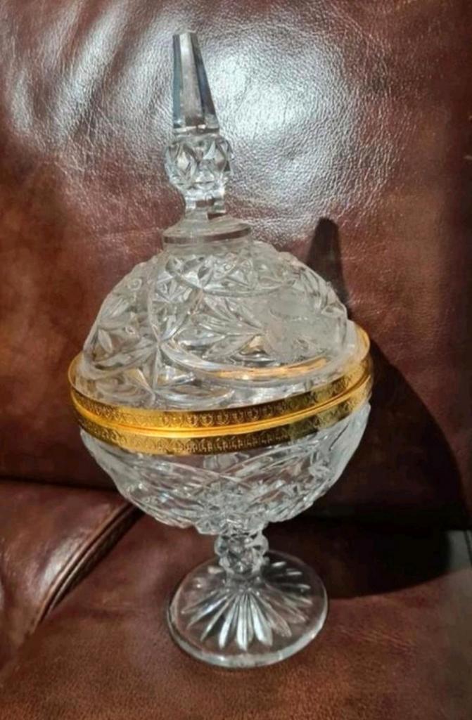 Antieke Kristallen Bonbonnière met Gouden Rand, Antiek en Kunst, Antiek | Glas en Kristal, Ophalen of Verzenden
