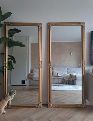 2x Spiegel antieklook goudbrons brocante met facet  beschikbaar voor biedingen