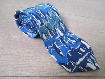 Blauwe Vintage stropdas Yves Saint Laurent met Pinguïns  beschikbaar voor biedingen