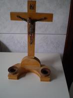 Houten kruis en 2 kaarsenhouders.    Brocant., Antiek en Kunst, Antiek | Religie, Ophalen of Verzenden