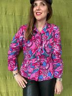 Vintage blouse - print - roze - arty - 38/M, Kleding | Dames, Blouses en Tunieken, Gedragen, Vintage, Ophalen of Verzenden, Roze