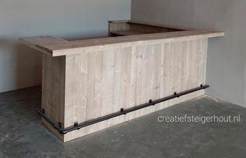 Hoekbar steigerhout zwarte buizen huisbar thuis bar koelkast beschikbaar voor biedingen