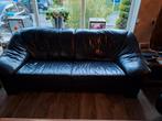 2 donkerblauwe lederen banken, Huis en Inrichting, Banken | Bankstellen, Ophalen, Gebruikt, Driepersoons, 200 tot 250 cm