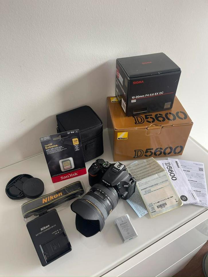 Nikon D5600 + Sigma 10-20mm + 128GB San Disk SD- kaart, Audio, Tv en Foto, Fotocamera's Digitaal, Zo goed als nieuw, Spiegelreflex
