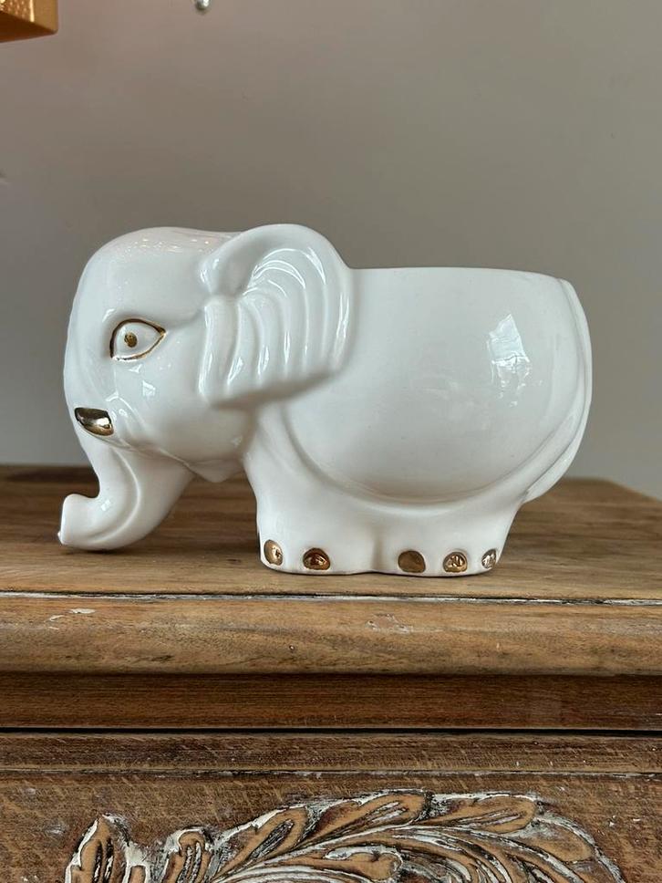 Vintage bloempot wit goud porselein jaren 80, Tuin en Terras, Bloempotten, Zo goed als nieuw, Aardewerk, Minder dan 40 cm, Minder dan 25 cm