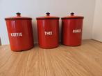 Rode emaille Koffie,Thee,Suiker voorraadbussen, Antiek en Kunst, Antiek | Emaille, Ophalen