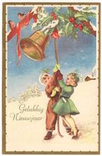 Gelukkig nieuwjaar - kinderen trekken aan kerstbel - 13824, Verzamelen, Ansichtkaarten | Themakaarten, 1940 tot 1960, Gelopen
