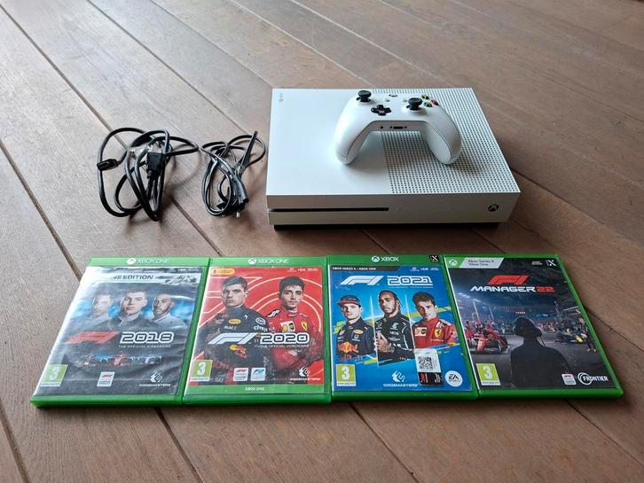 Xbox One S 500GB + Formule 1 Games!, Spelcomputers en Games, Spelcomputers | Xbox One, Gebruikt, Xbox One S, 500 GB, Met 1 controller