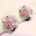 Vintage oorbellen clips wit roze jaren '50, Gebruikt, Verzenden, Glas, Roze