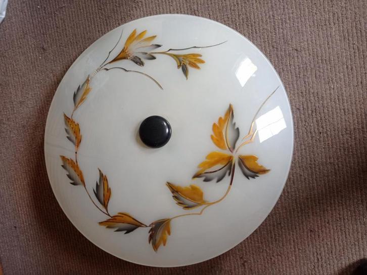 Vintage Plafondlamp jaren 50 / 60, Huis en Inrichting, Lampen | Plafondlampen, Gebruikt, Glas, Metaal, Ophalen