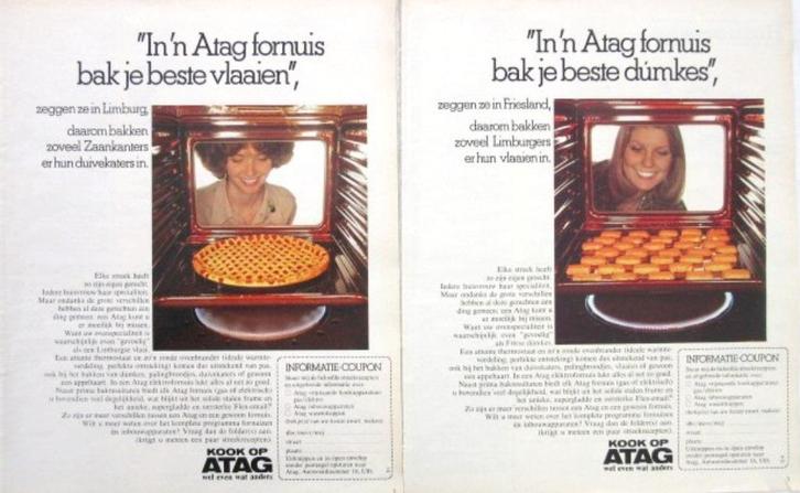 8 vintage advertenties reclames Atag fornuis 1975-76 bakken, Verzamelen, Merken en Reclamevoorwerpen, Gebruikt, Overige typen