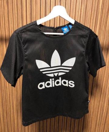 Teab adidas zwart top korte mouw mesh wit logo maat S 