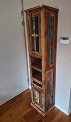 Smalle houten kast met lade en glasdeur., Ophalen, Minder dan 50 cm, Gebruikt, Met deur(en)
