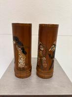 2 houten vintage vazen, Huis en Inrichting, Woonaccessoires | Vazen, Overige materialen, Overige kleuren, Ophalen of Verzenden