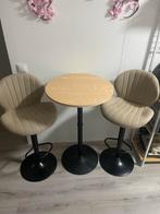 Bartafel met 2 barkrukken - Zwart & Eiken, Gebruikt, Met voetsteun, Ophalen of Verzenden, 90 cm of meer