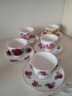 5 Bone China kopjes en schotels met rozen, Queen Anne, Ophalen