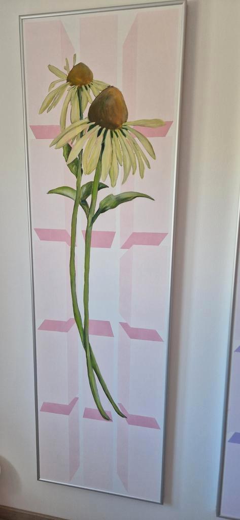 Drie Zelf Geschilderde Bloemen Doeken met Lijst, Antiek en Kunst, Kunst | Schilderijen | Klassiek, Ophalen