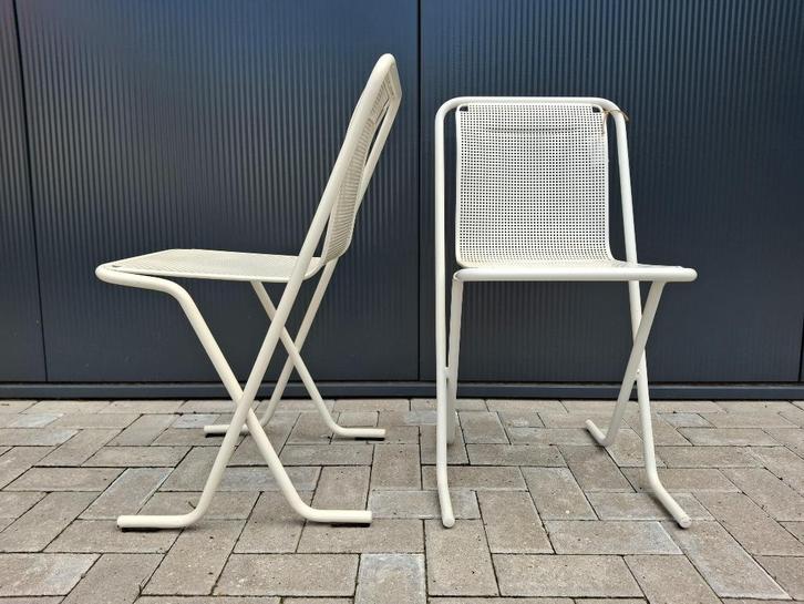 Design tuinstoelen Canguro Arrben Italie 1980, Huis en Inrichting, Stoelen, Gebruikt, Twee, Metaal, Wit, Ophalen