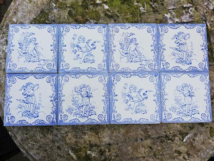 29 antieke wandtegels met engeltje 15x15cm, 4 afbeeldingen, Antiek en Kunst, Antiek | Wandborden en Tegels, Ophalen