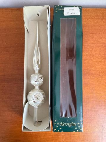 Vintage deukpiek van glas, zilver - wit, kerstboompiek beschikbaar voor biedingen